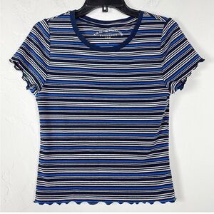 striped ruffle super stretch tee shirt